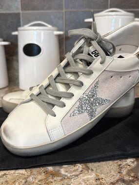 Genuine suade & leather Silver Glitter Star Sneaker